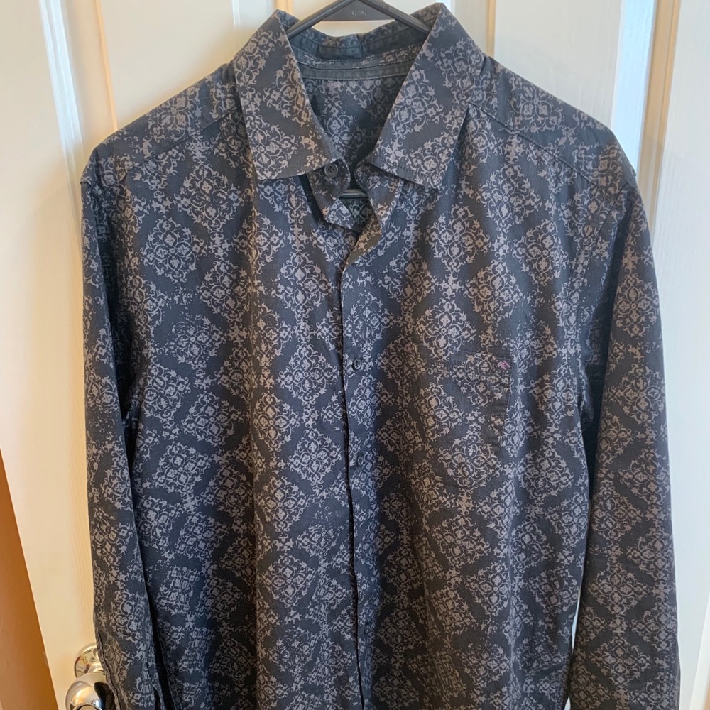 Black Cotton dress shirt grey diamond filigree 16 - Picture 2 of 7